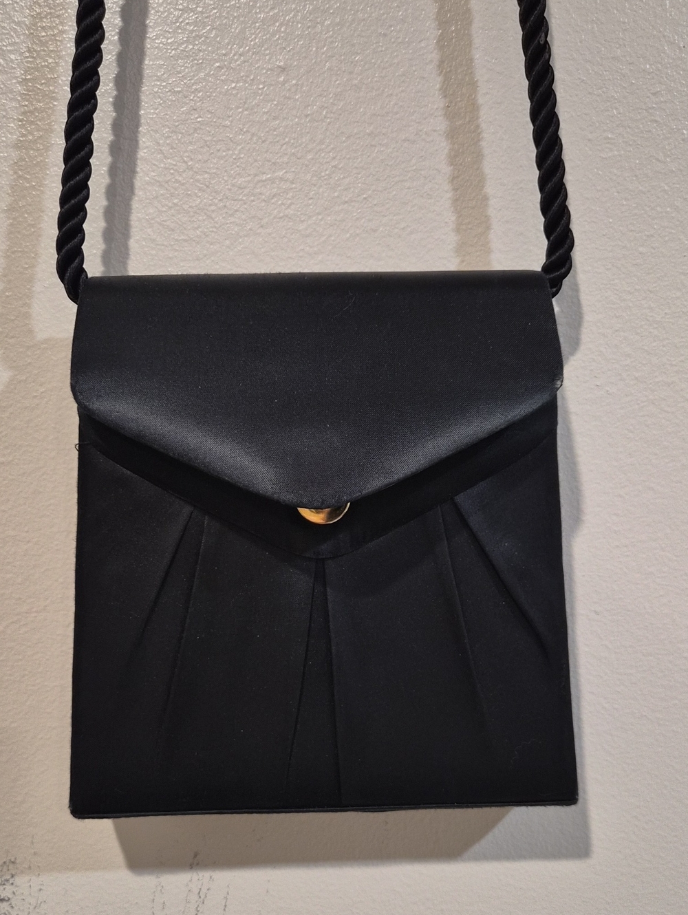 Lord & Taylor Vintage Black Satin Envelope Evening Bag Crossbody